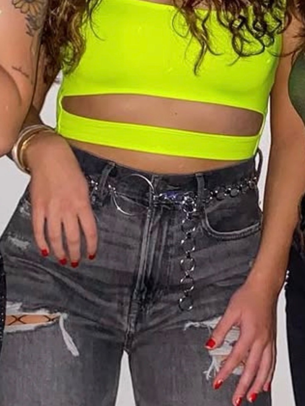 Neon Cutout Crop Body Suit - Lime Green Yellow